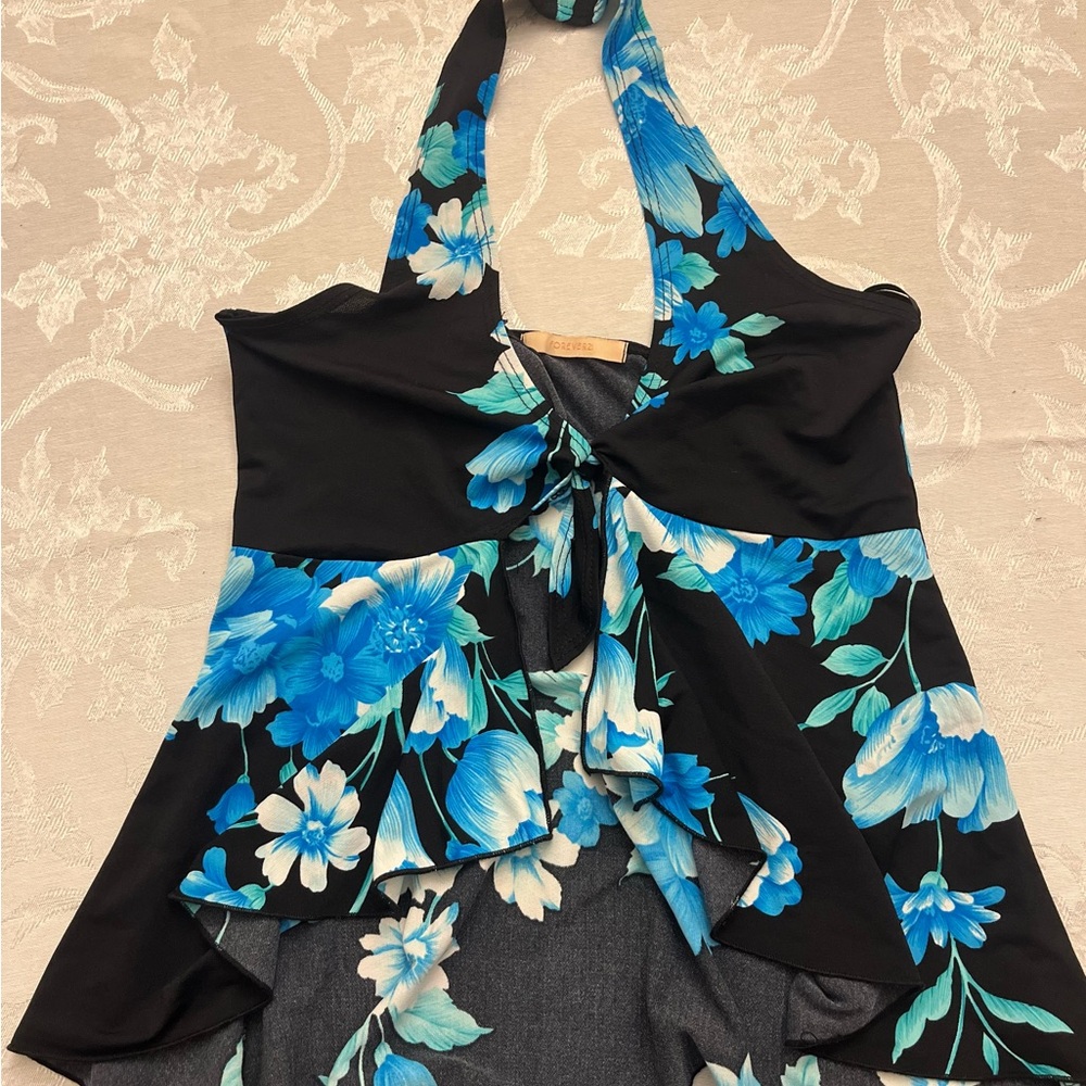 Y2K Forever 21 Tie Front Ruffle Halter Top